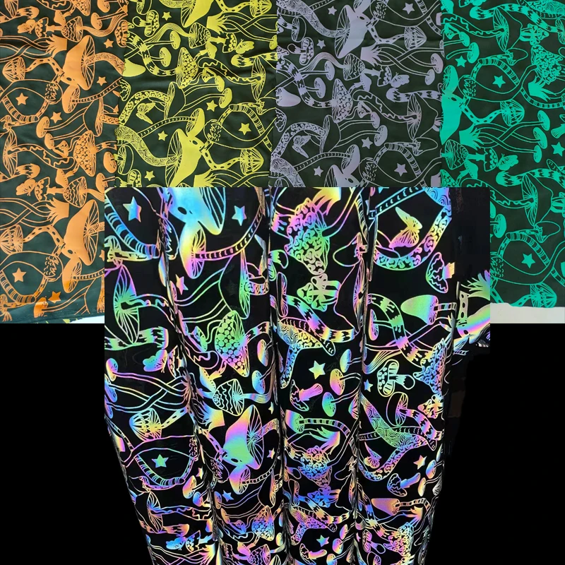 High Elastic 4 Way Stretch Breathable Iridescent rainbow Rhombic square Diamond Stylish Pattern Printing Retro Reflective Fabric