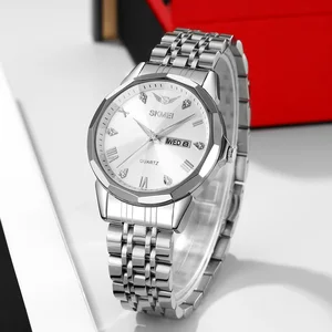 Luxury Sport Coin Square Stainless Steel Strap Quartz Watch SKMEI 2291 Antique Glass Mirror Date Display Waterproof 3ATM Classic