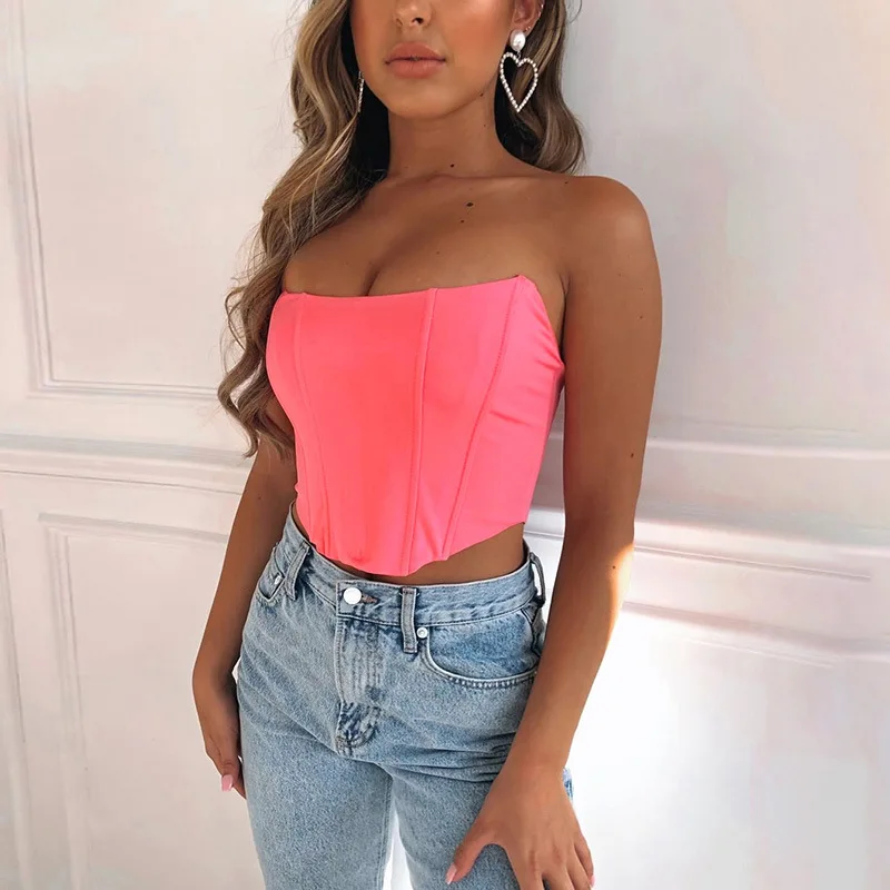 Dropship Lace Tube Top Solid Color Off-Shoulder Cropped Boning