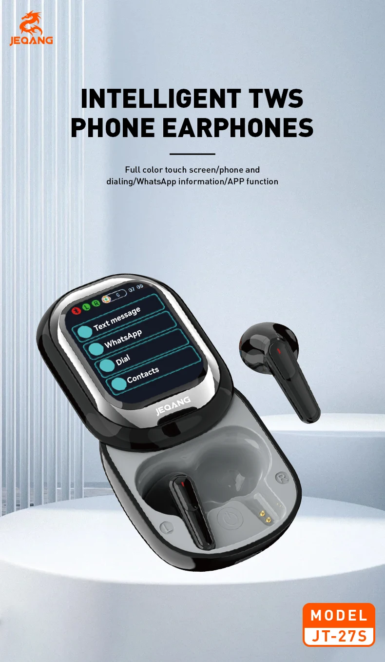 Jeqang-27S TWS BT Wireless In-Ear Earphones Smart Touch Screen Noise Cancelling Headphones Supports WeChat WhatsApp Messages