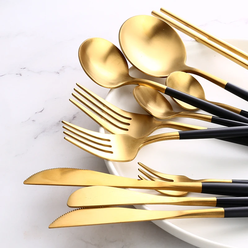 Mate Black Gold Cutlery Set - Elegant Wedding Flatware