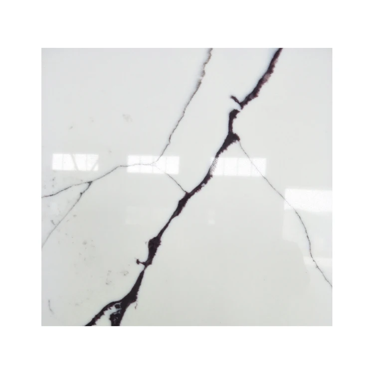 SH STONE Artificial Quartz Slabs White Color With Purple Veins Calacatta White Quartz Stone for Countertops