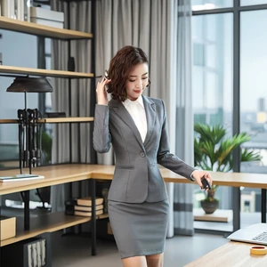 Direct Factory Sale Professional Women's Business Suits Woven Office Wear Blazers with Button Decoration