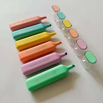 B&X New Version 6 Candy Colors Chisel Tip Highlighter Marker Pen Quick Dry