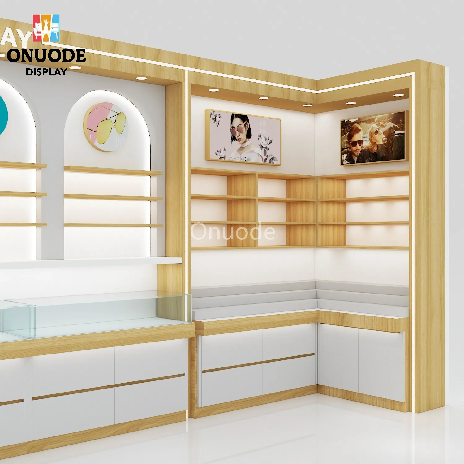 Modern Custom Eyewear Display Cabinet with LED Lighting Hot Fashion Optical Shop Furniture Sunglasses Display Rack