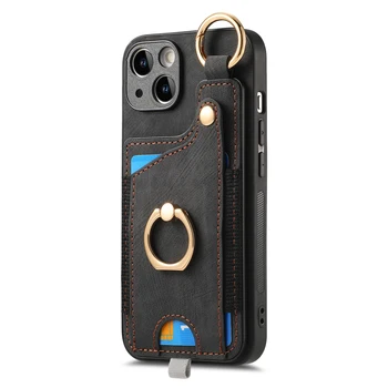 Retro Ring Stand Functional Phone Case PU Leather Card Holder Mobile Phone Case Multi-card slot card holder phone case