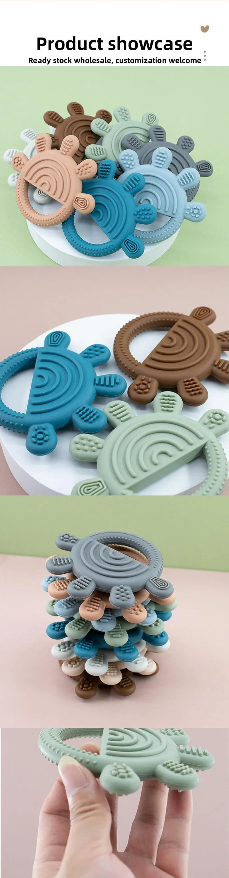 Organic Silicone Round Unisex Baby Teether New Design Anti Wean Style Soothing Chewable Rattle Teething Ring Toy details