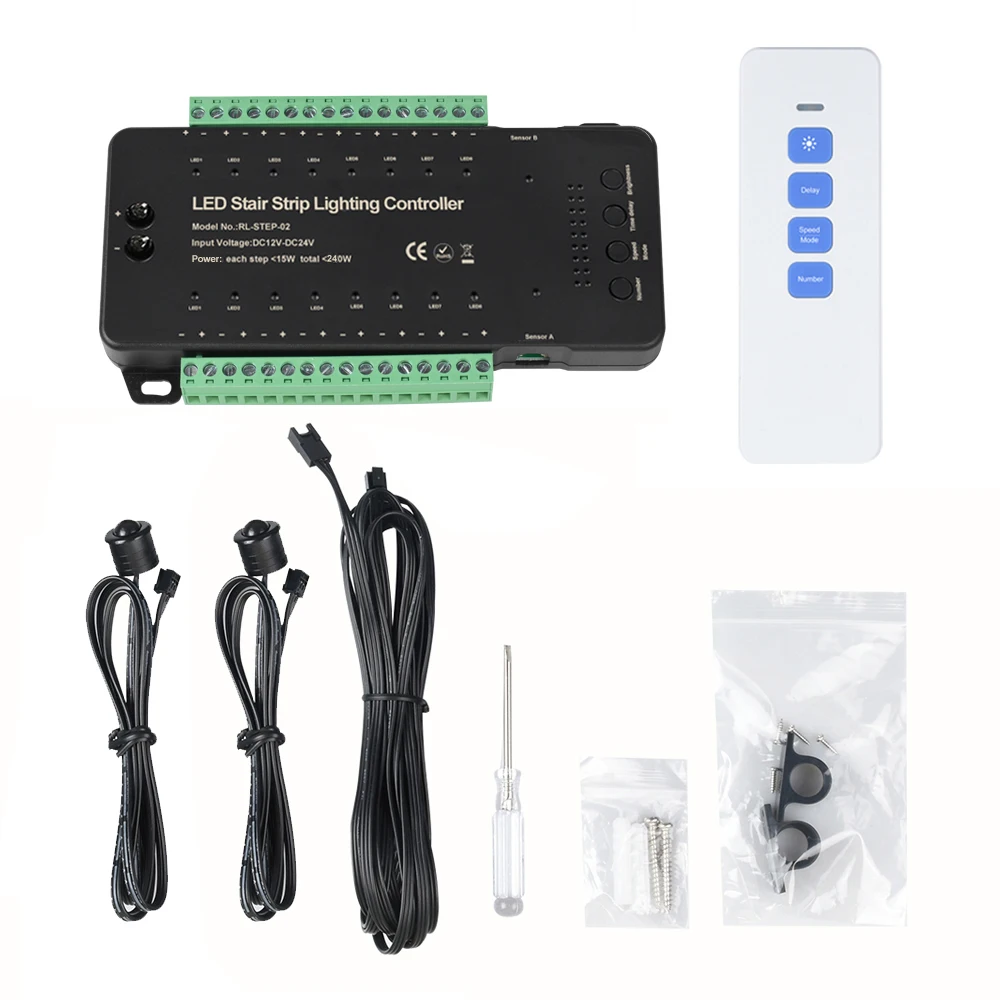 PIR Motion Sensor Stair Led Lighting Controller Moving Effect With Remote Control Dimming for 16 Steps Staircase Stair Use