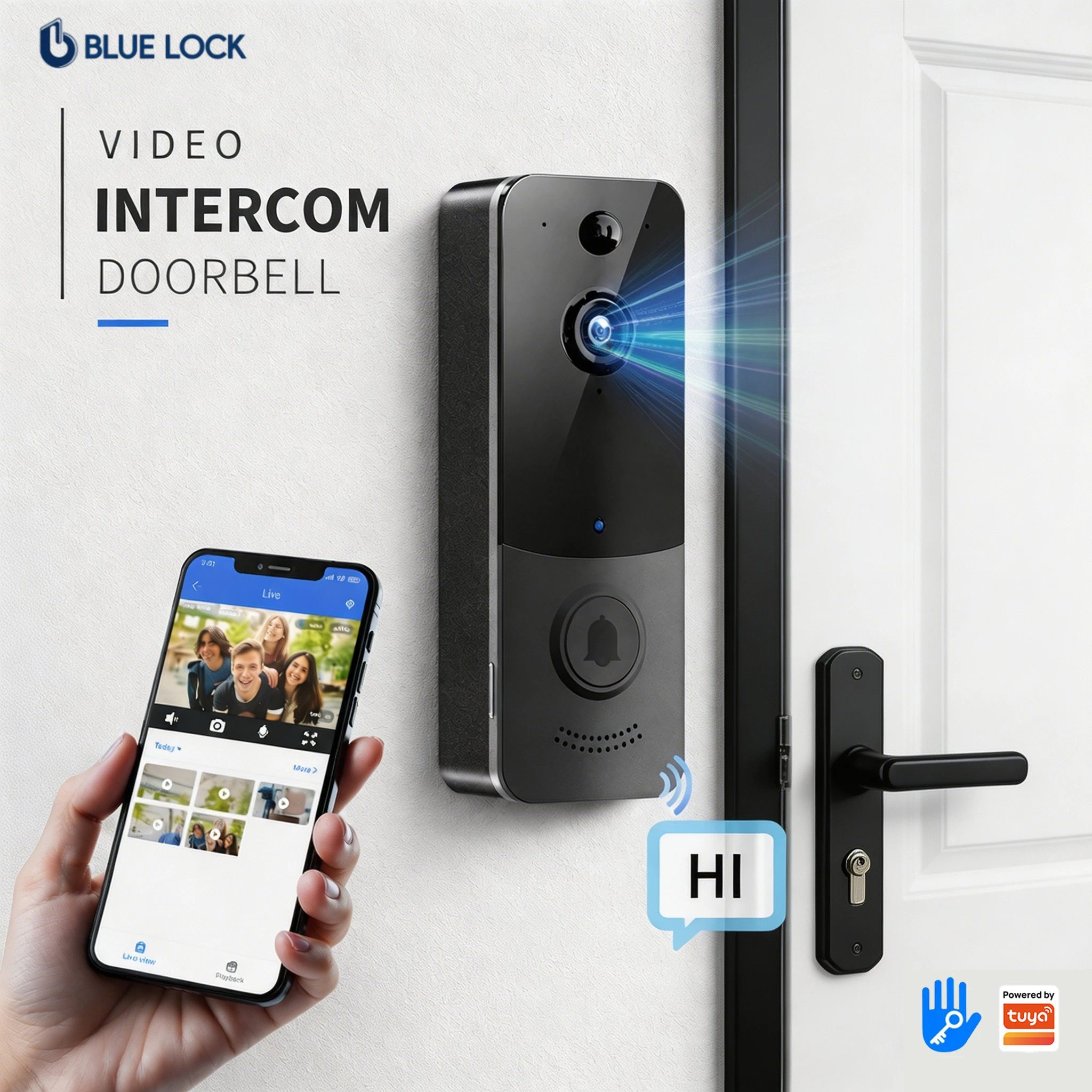 Bluelock Grade C DB2 TTLock Control Smart Door Access Control Night Vision Remote Video Intercom Gateway for Home Security