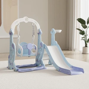 Multifunctional 3-in-1 Blue Rocket Indoor Toddler Playground Equipment Small Plastic Slide Kindergarten Happy Children's Gifts