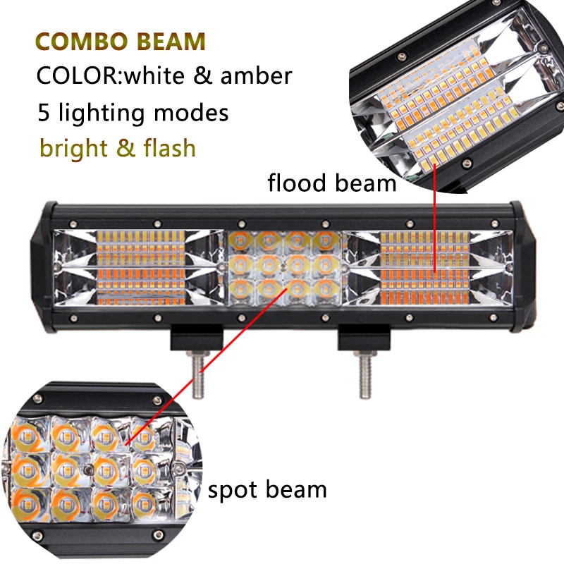 6" LED Work Light Bar – Spot/Flood Combo, White & Amber, Off-Road Driving Fog Lamp, 60W