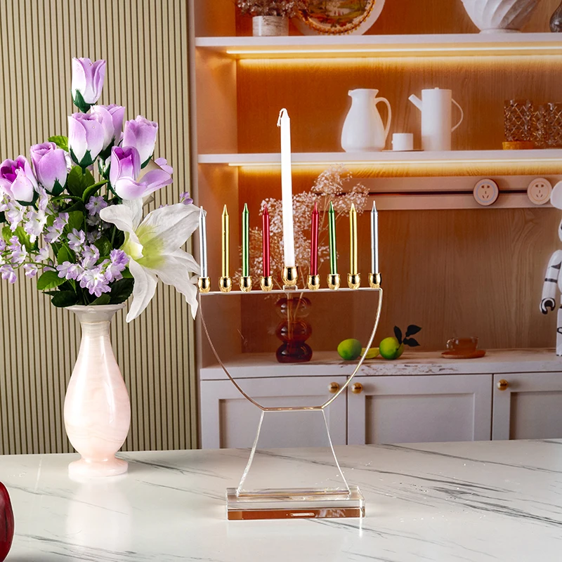 product small bridge 9 pillar transparent flat candlestick wedding center furniture decoration candlestick-6