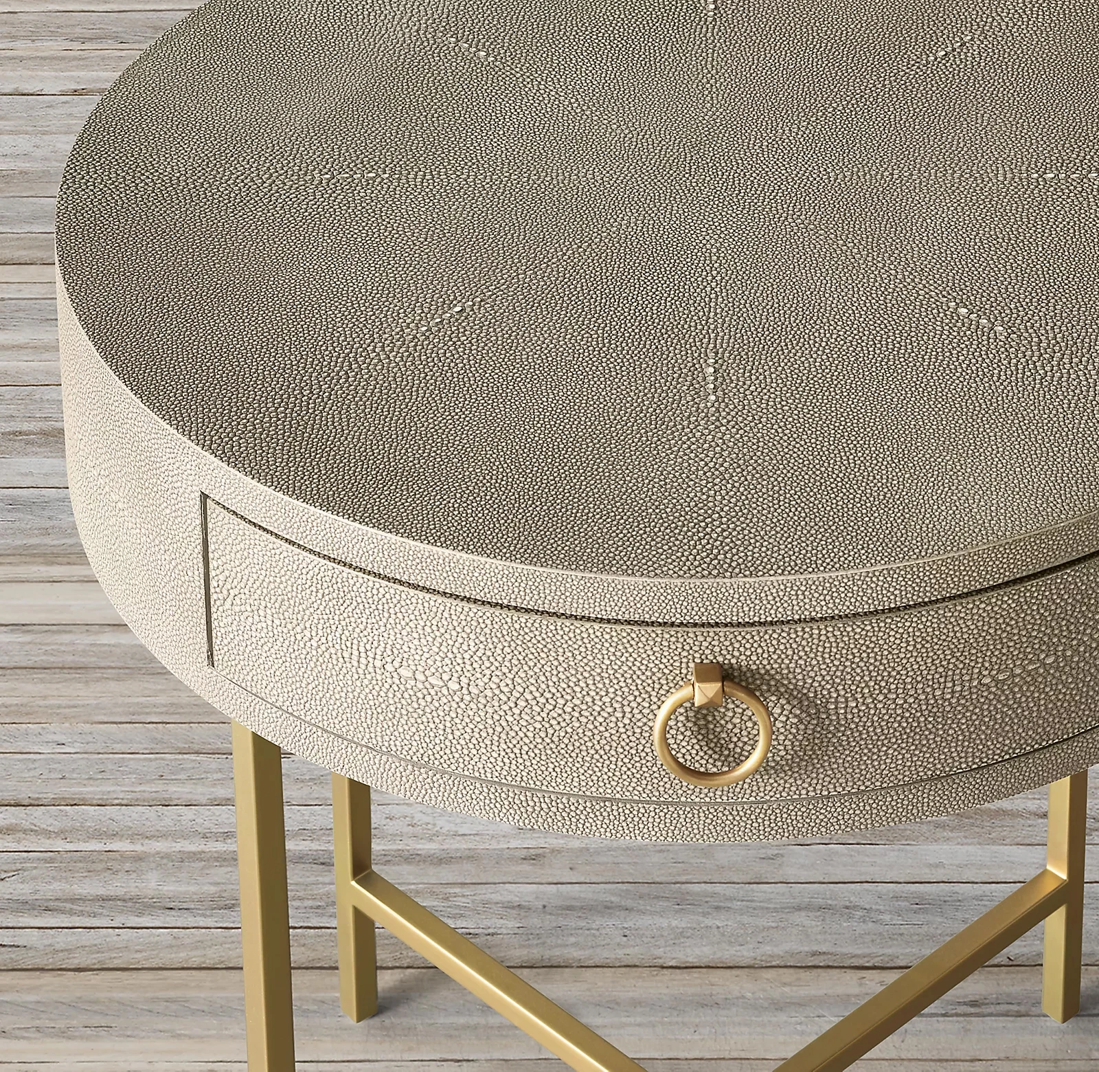 Mrs Woods High Quality Shagreen Golden Gray Modern Bedside Tables for Hotel Rooms Round Nightstand Pedestals Bedroom Table