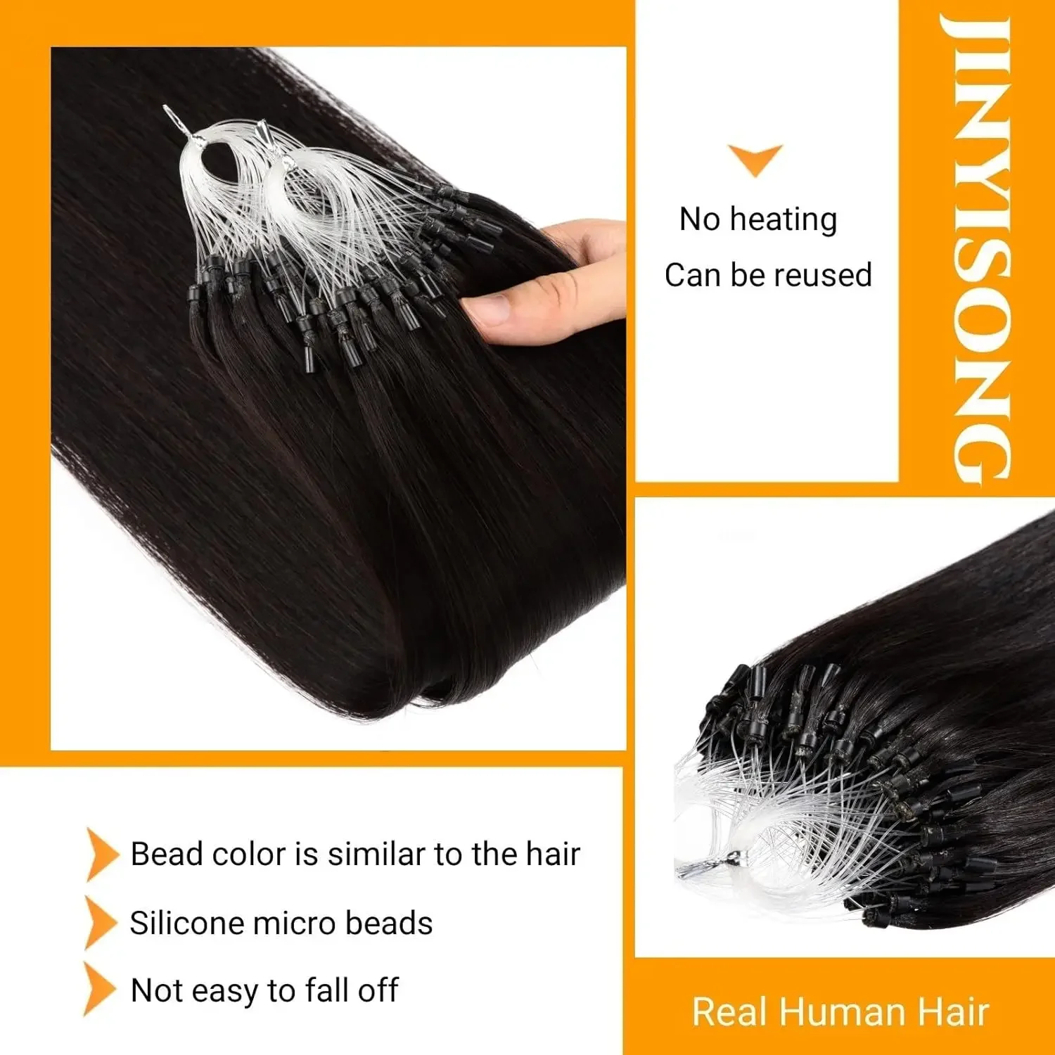 Extension per capelli Micro Loop da 16-26 pollici con micro perline, estensione per capelli Remy da 1 g/ciocca da 50 g, colore #1B, nero naturale liscio per salone_voghion.com