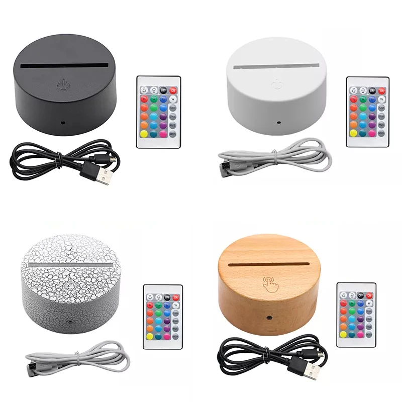 Battery Powered Remote Control Round Black White Crackle Night Light Base 3D Night LED Light Lamp Base for Acrylic