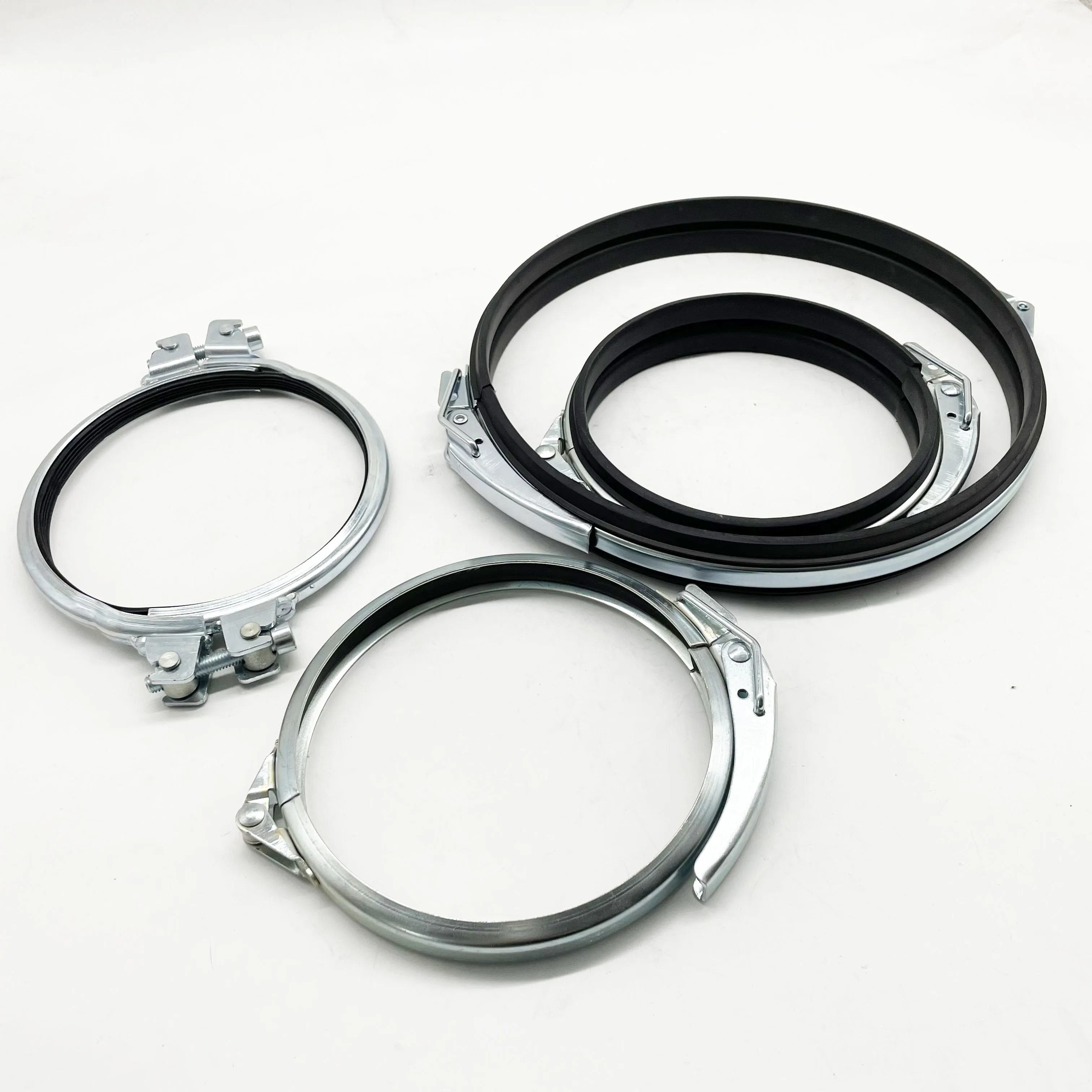 Galvanised Pipe Lever Clamp 160mm Quick Fit Duct Snap Clamp with Black EPDM Liner Rapid Lock Clamp Ring