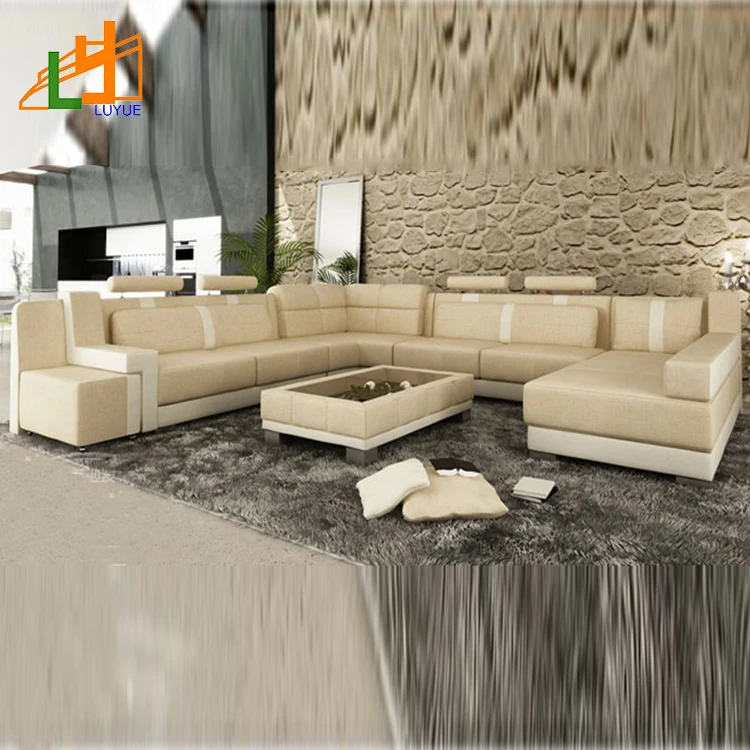 Modern 8-Seater U-Shape Genuine Leather Sofa Set 8-Seater Furniture Couch with Sponge Filling