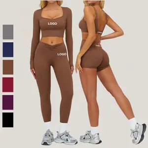 Private Label Workout Wear Sets Women Fitness Activewear Gym Clothing Sports Active Wear High Elastic Leggings Shorts Yoga Sets