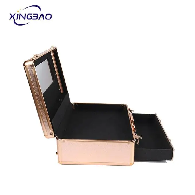 Customized Storage ALUMINUM Cosmetic Boxes With Light Mirror Makeup Vanity Box With Lock Organizer Makeup Case Aluminum  LED