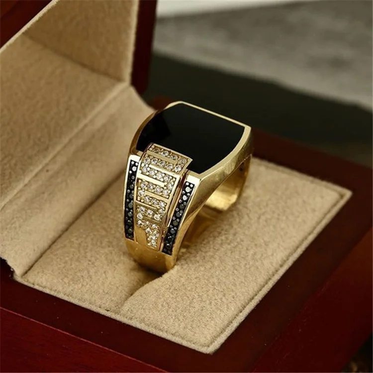 Punk Men Rings Vintage Rectangular Geometry Rings Glisten Diamond Rings for Men