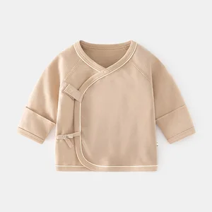 New Baby Clothes Side Snap Boneless Pure Cotton Seamless Soft Unisex Top Baby Shirt