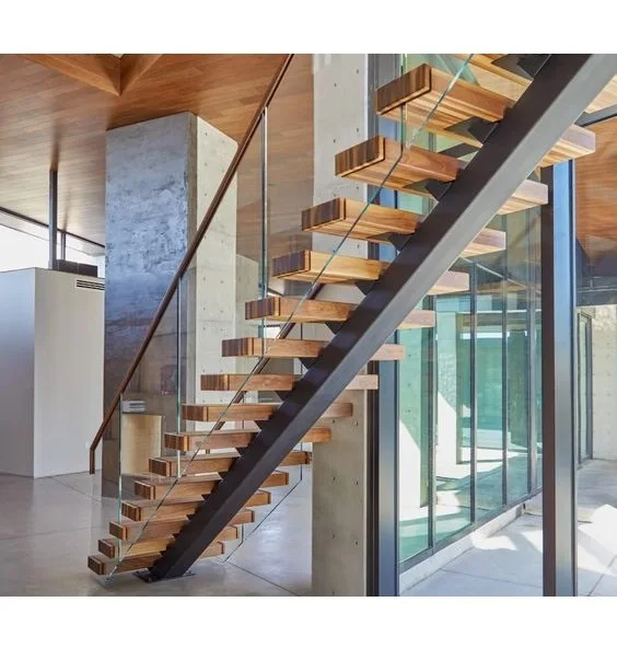 Foshan Factory Prefabricated Modern Indoor Metal Stairs Customized Mono Stringer Straight Staircase Design