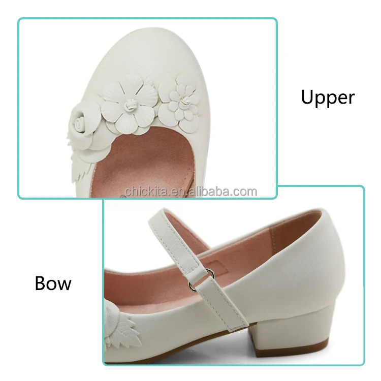 easter shoe for  girls heel  ankle strap  white  beautiful 3D flowers for girls mary janes shoes