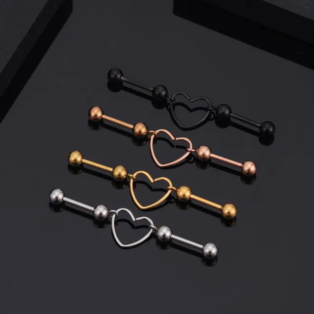 1 pair of hot heart-shaped long fashion ear stud stainless steel jewelry screw stud personality cartilage stud piercing jewelry
