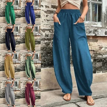 2024 High Waist Soft Comfort Women's Pants Casual Spring Summer Woman Pants Ice Silk Ankle-Length Trousers Female Slacks