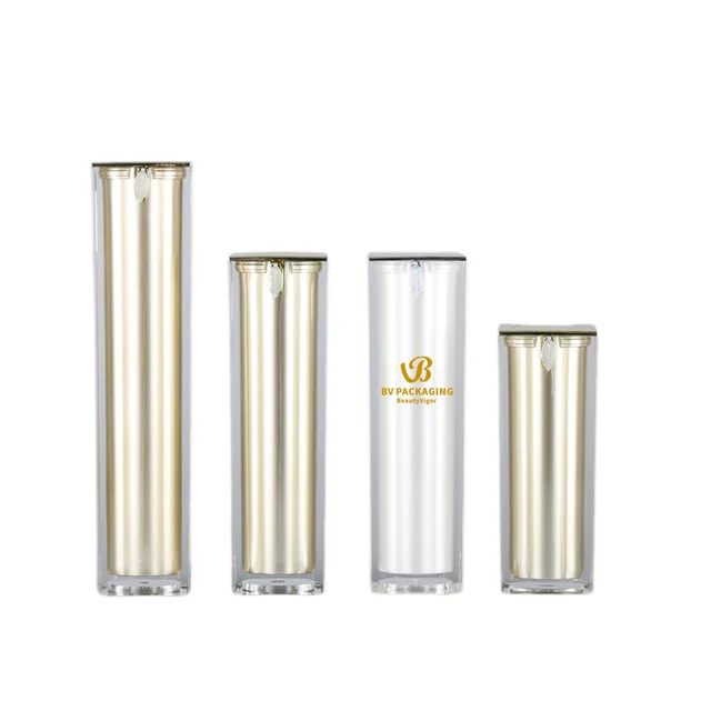 15ml 30ml 50ml golden square acrylic airless cosmetic packaging pumps container bottles for lotion serum skin care