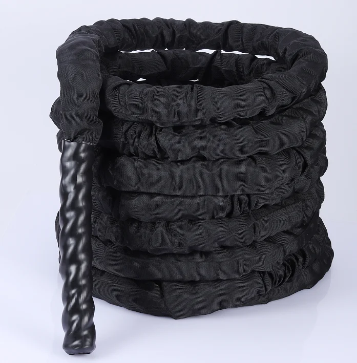 Customizable Logo High Quality Poly Dacron Battle Ropes Black with Nylon Cover 38mm 50mm Fit Body 9m Length