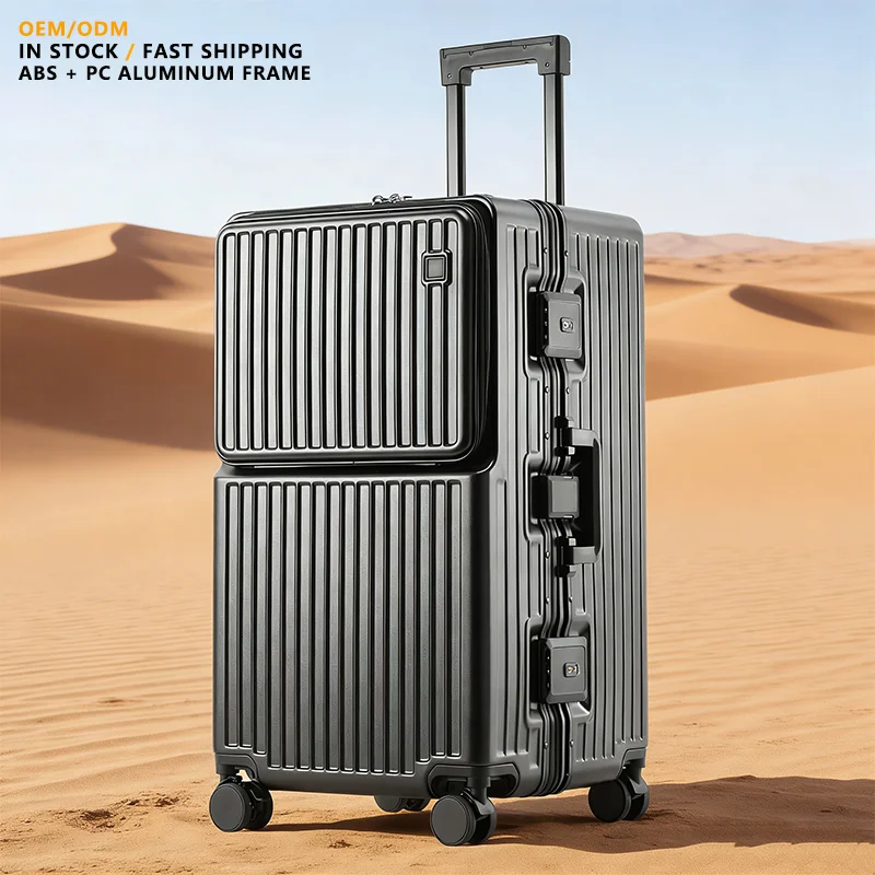 28 Inch Reinforced Thicken Aluminum Frame Travel Luggage Large Capacity PC Suitcase Anti-Theft Password Front Open Trolley case