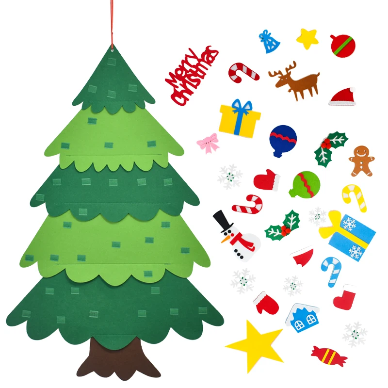 Christmas Decoration Kid Xmas Gift Felt Christmas Tree With 25pcs