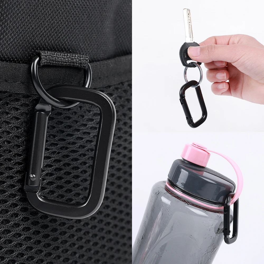 Oxidation Keychain Aluminum Flat Hooks Carabiner 50mm Black Locking Square Carabiner With Strap