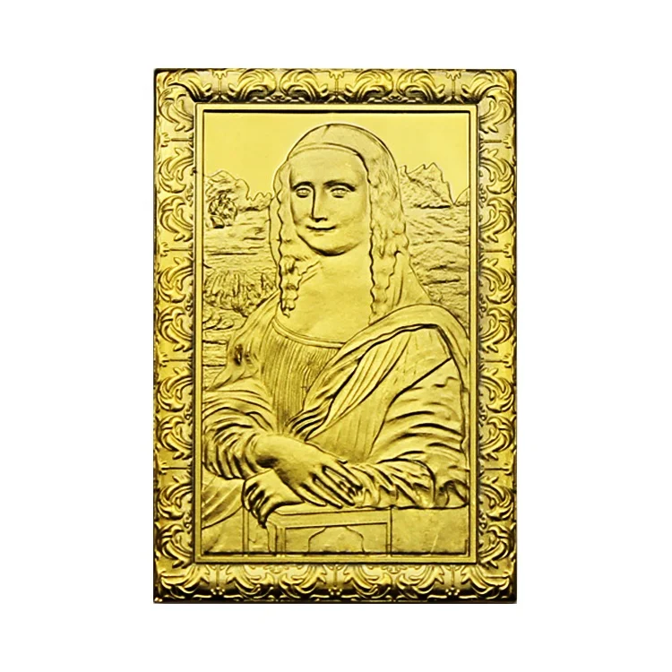 Mona Lisa Plated Gold Bar - 24K Pure Bullion Gold Souvenir Gift