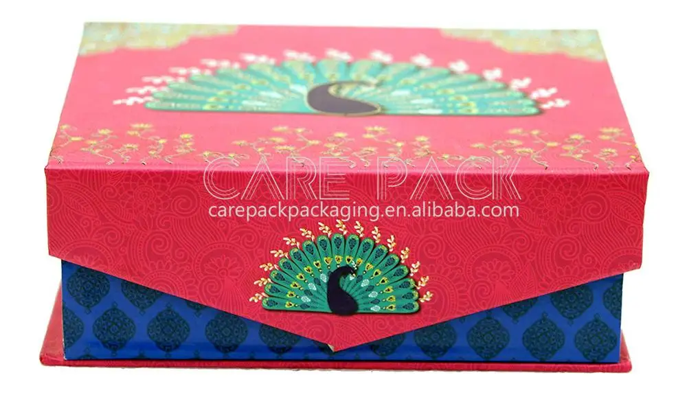 Empty Laddu Peacock Cardboard Texture Decorative Mithai Gift Box Peacock With Magnet Lock