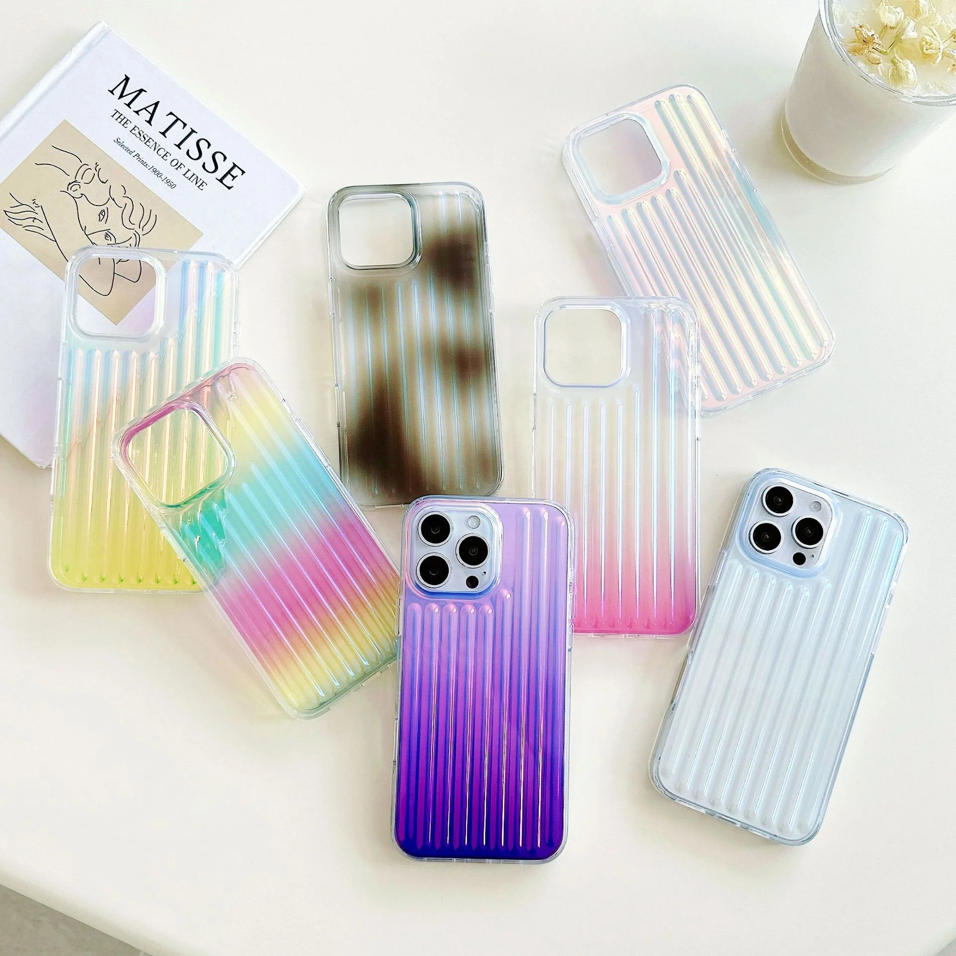 Luxury Laser Transparent Gradient Phone Case For Iphone 16 15 14 13 12 11 Plus Pro Max Stripe Tpu Anti-Fall Back Cover