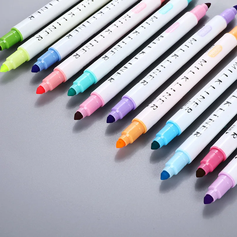 JIANWU 12pcs/set cute Double head fluorescent pen milkliner