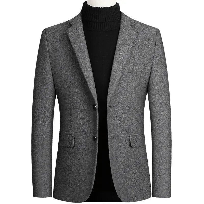 Autumn and Winter woolen Slim Trench coat Thickened Men's Solid color Coat suit_voghion.com