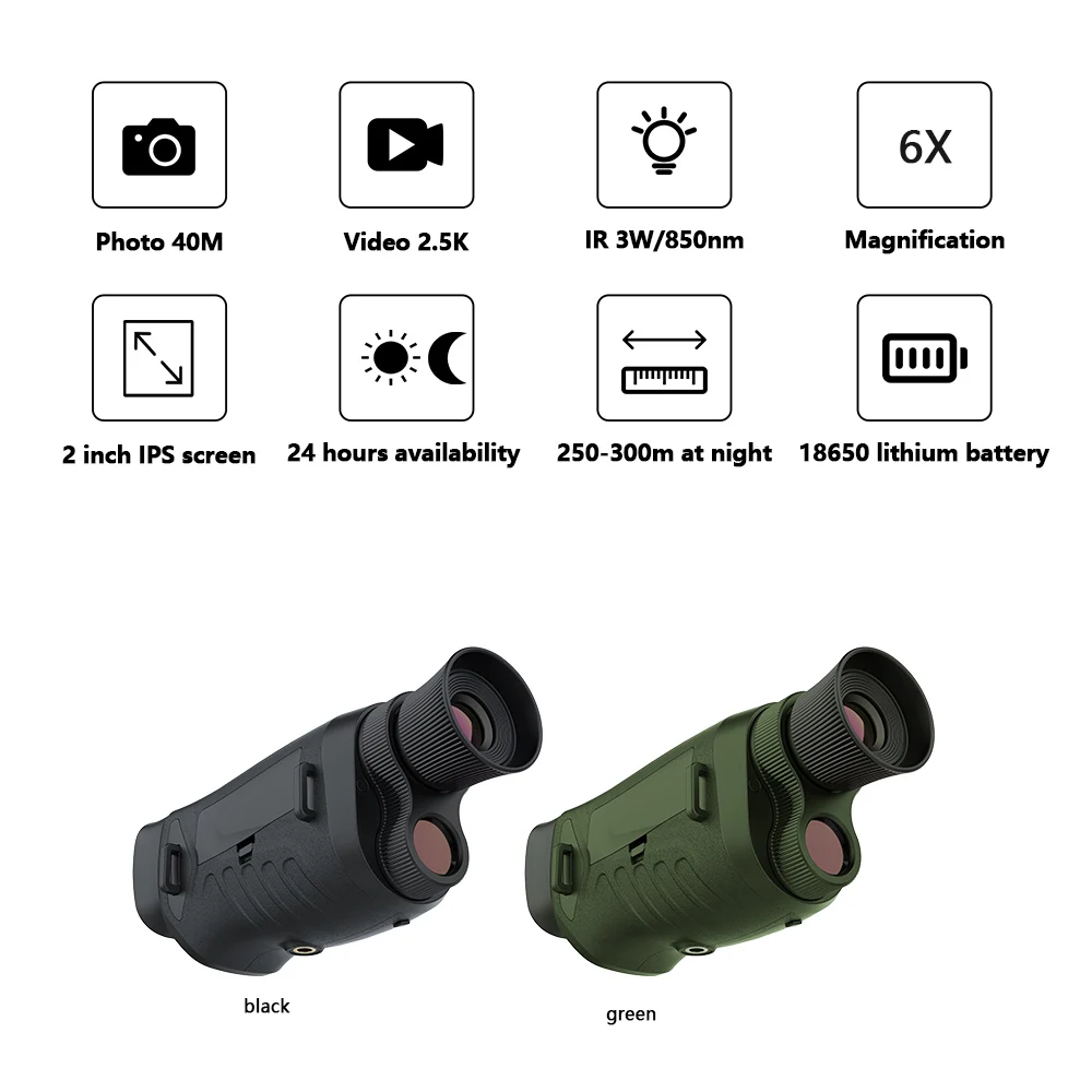 Unique 2.0 inches Screen Silicone Backlight Buttons Infrared Digital Night Vision Monocular with Photo Video Recording DT19