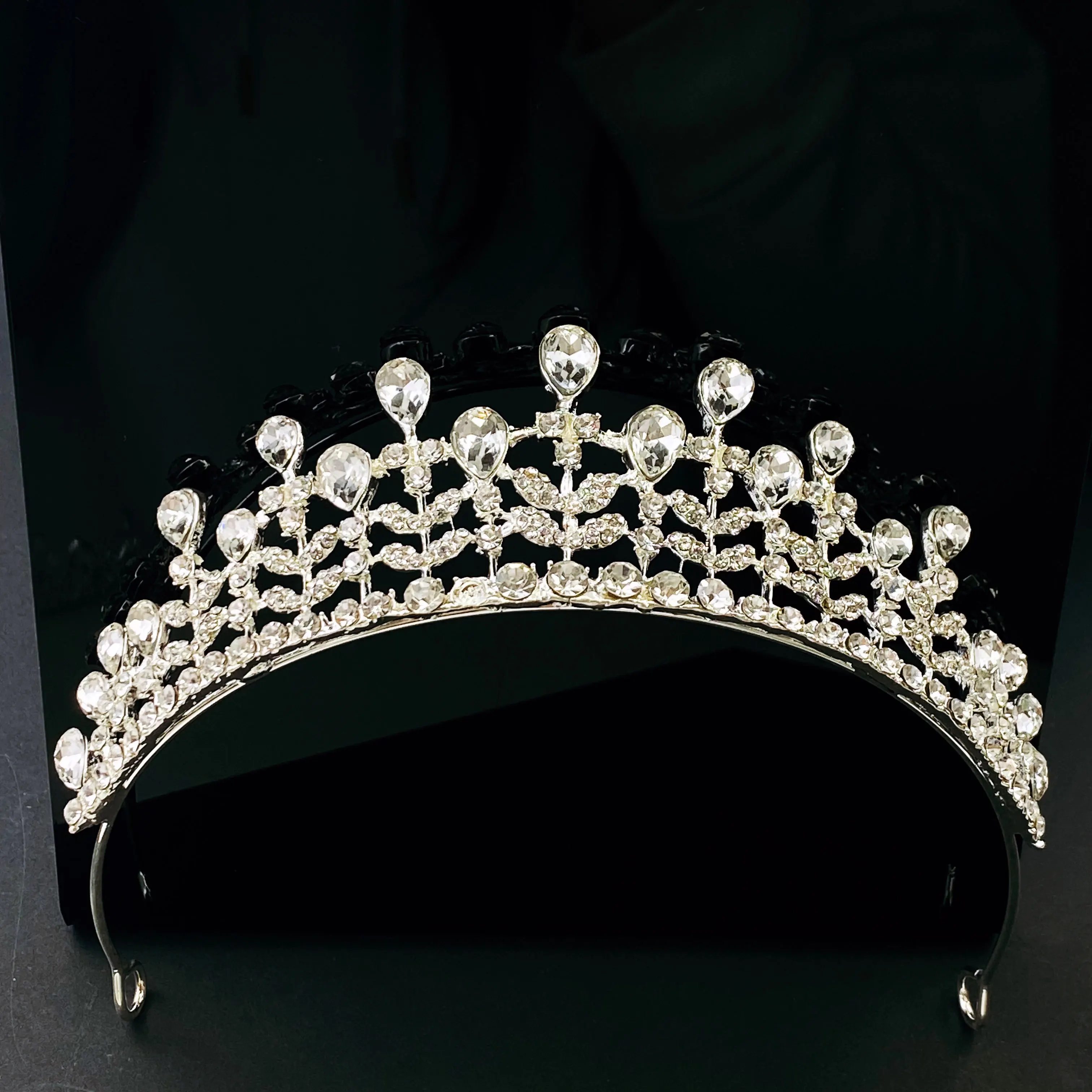 Silver Color Rhinestone Crown Tiara High Quality Handmade Crystal Hair Accessories Headband 0787