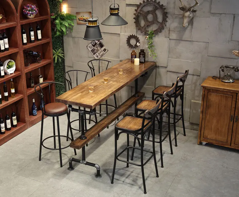 55" Retro Rectangular Bar Table Natural Industrial Pub Table Bar