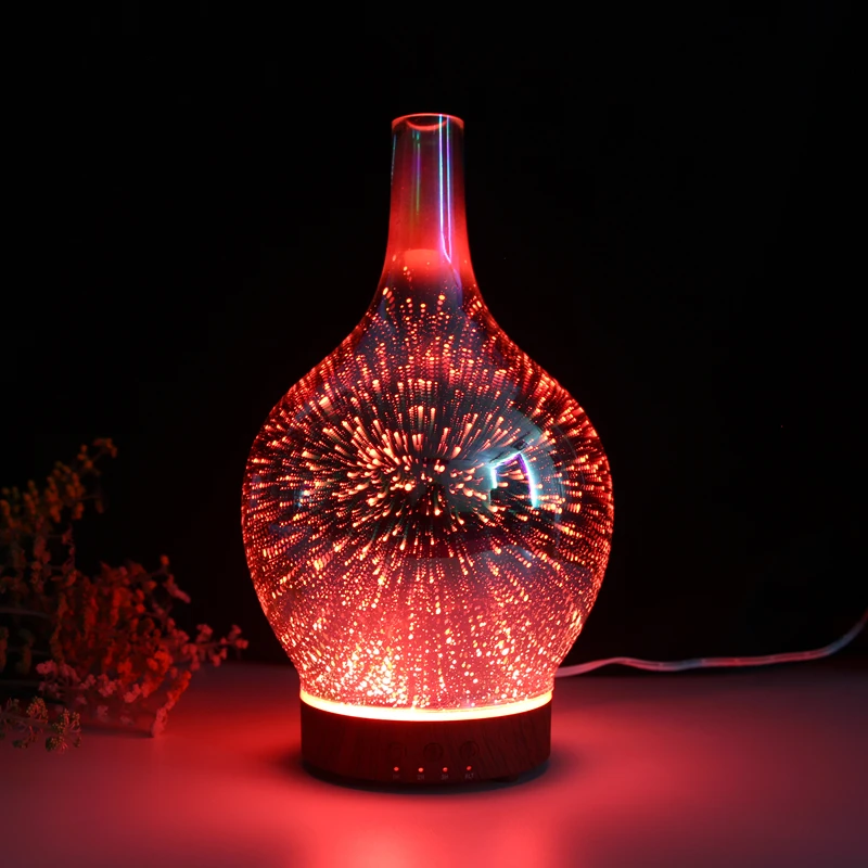 Ultrasonic Essential Oil Diffuser Aromatherapy Diffusers 3D Fireworks Glass Vase Cover Aroma Oils Diffuser  with Colorful Light