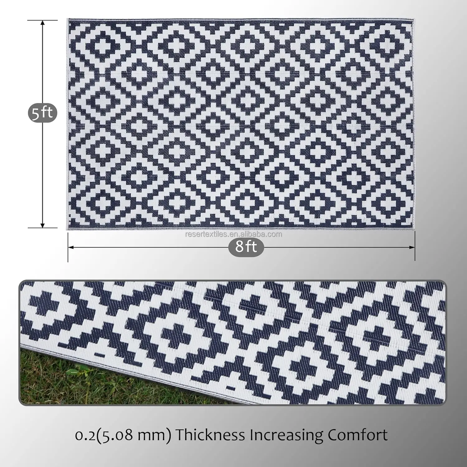 Waterproof Foldable Reversible Patio Area Rug for Outdoor RV UV Resistant Eco-Friendly Portable Plastic Mat for Picnic Deck