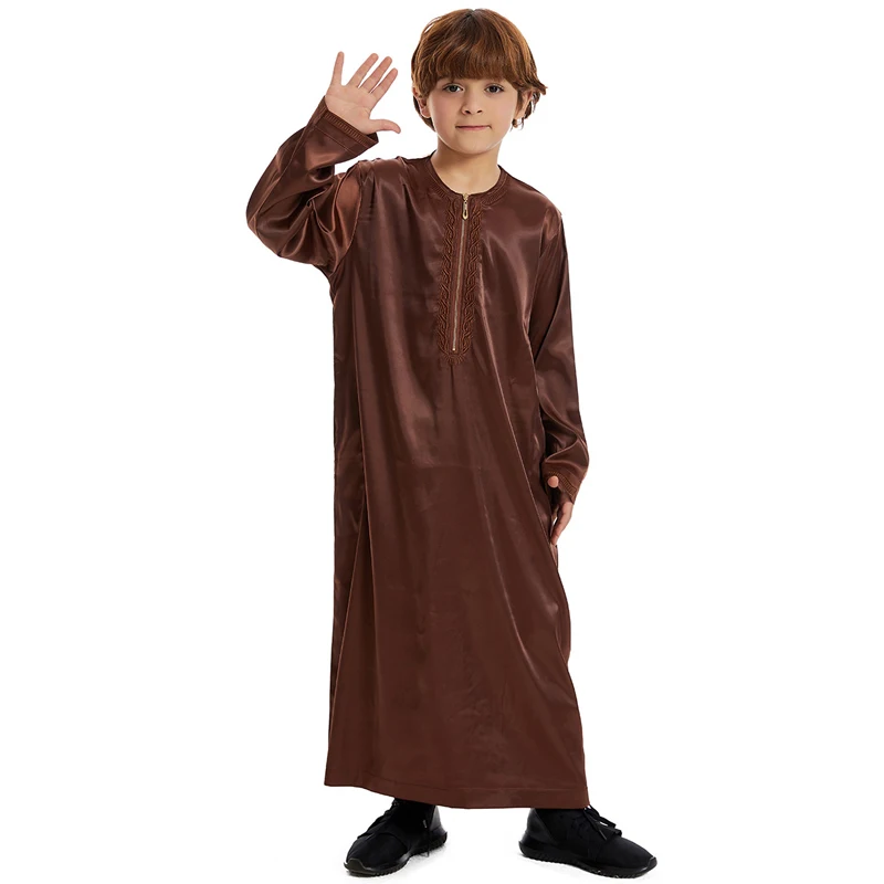 Muslim Children Abaya Ramadan Jubba Prayer Thobe Boys Long Dress Kids Caftan Islamic Robe O-Neck Gown for Kaftan Dubai Arab Robe