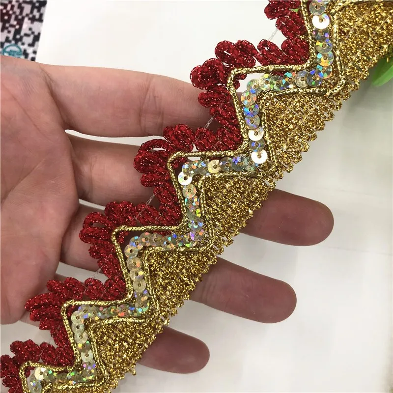 Wholesale Wholesale gold thread sequins Lace ribbon Transparent Sequin trim  for Dance Dress From m.