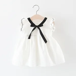 New Product Chinese Children Kids Cotton Pearl Short Sleeves Butterfly Lace-up Dresses For Girls From China Supplier