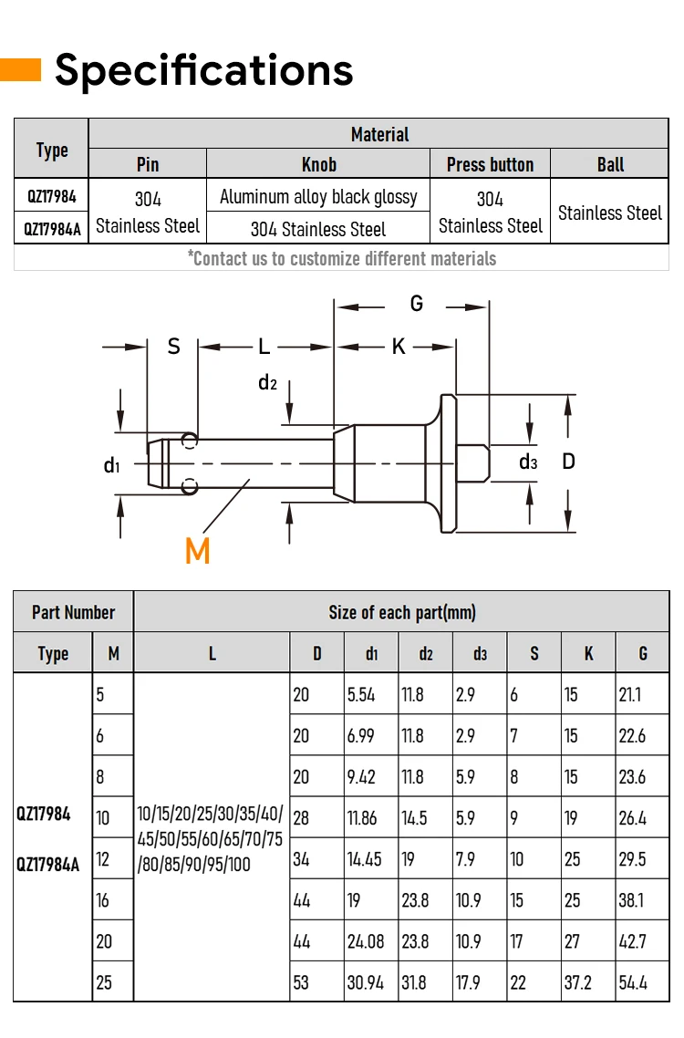 Stainless Steel Button Handle Safety Lock Pin Ball Spring Lock Pin ...