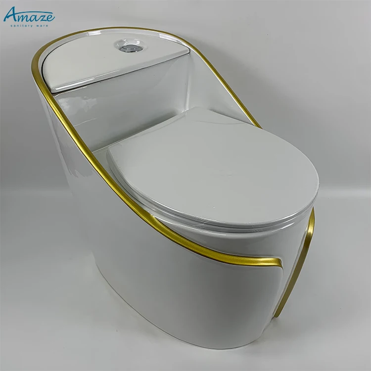 Luxury ceramic sanitary ware design bathroom gold line egg shape water closet floor one piece toilet bowl supplier