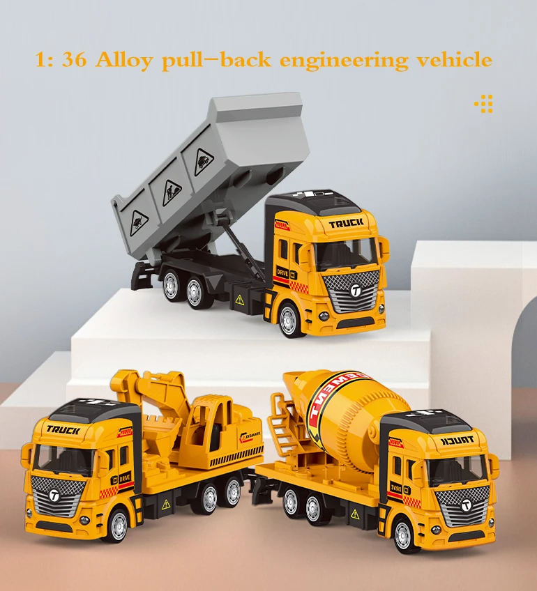 1:36 Pull back engineering vehicle friction die cast toy truck metal diecast alloy engineering car toy